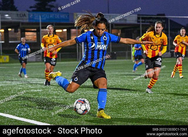 Sakina Ouzraoui Diki (11) of Brugge pictured during a female soccer game between Club Brugge Dames YLA and KV Mechelen on the 13th matchday of the 2022 - 2023...