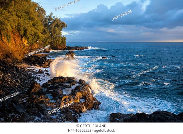Hamakua, Coast, USA, United States, America, Hawaii, Big Island, sea, Pacific, coast, waves, surf, morning, light