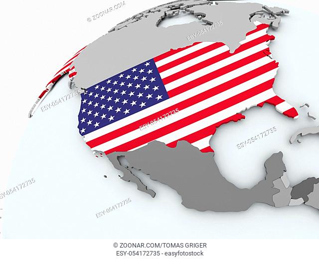 USA with embedded flag on globe. 3D illustration