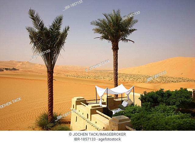 Anantara Qasr Al Sarab luxury desert hotel, built in the style of a kasbah, hotel resort, amidst huge sand dunes, near Liwa Oasis in the Empty Quarter Rub Al...