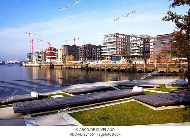 Modern apartments and office buildings, Marco-Polo terraces, Elbe River, Grasbrook harbour, Hamburg, Germany