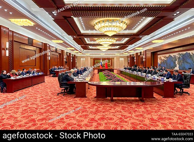 CHINA, BEIJING - NOVEMBER 21, 2023: A meeting between Russian State Duma Speaker Vyacheslav Volodin and Zhao Leji, chairman of the Standing Committee of the...