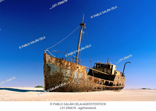 Ship in Nouamghar beach. Mauritania