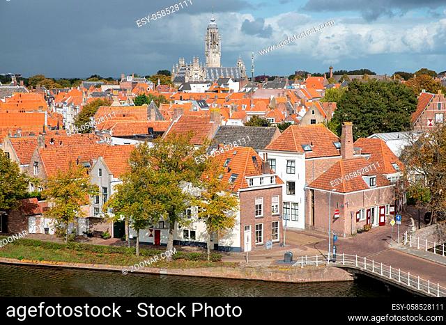Aerial view at Dutch medieval city Middelburg