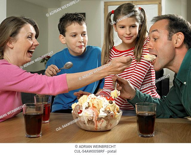 Family eating ice cream together