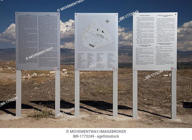 Information panels, museum and archaeological site, Laodicea, Denizli, Lycia, Turkey, Asia