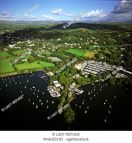 Aerial image of Bowness-on-Windermere, Lake Windermere, Lake District National Park, Cumbria, England, United Kingdom, Europe