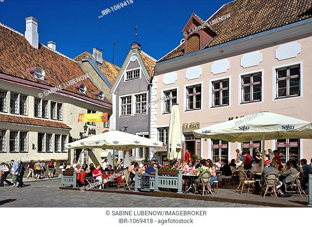 Café, town hall square, historic centre of Tallinn, Estonia, Baltic States, North Europe