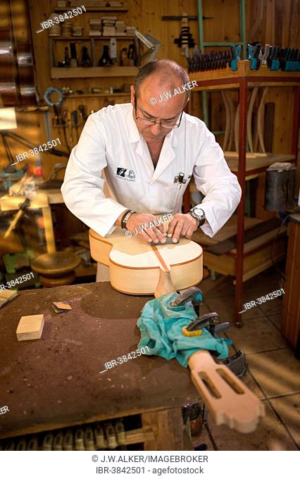 Guitar maker, production of flamenco guitars and classical guitars, Granada, Andalusia, Spain
