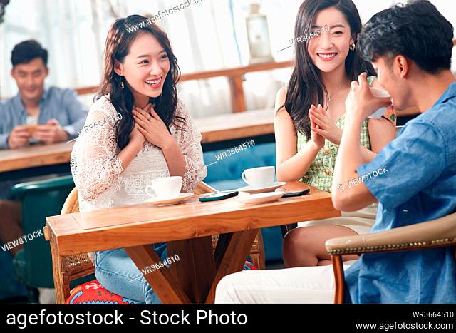 Young friends in a cafe to chat