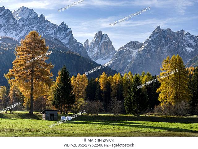 Sextner Dolomites - Dolomiti di Sesto, part of the UNESCO world heritage The Dolomites during autumn. europe, central europe, italy, october