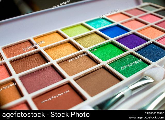 Macro shot of colorful white make-up kit