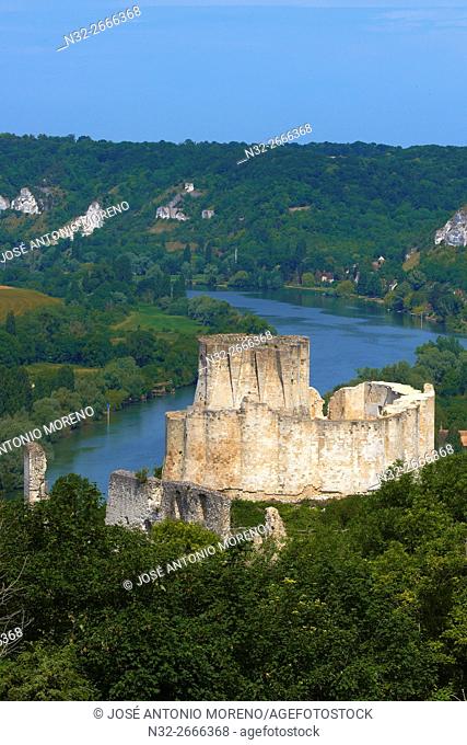 Meander of Seine river, Les Andelys, Seine river, Galliard Castle, Château-Gaillard, Seine valley, Normandy, France