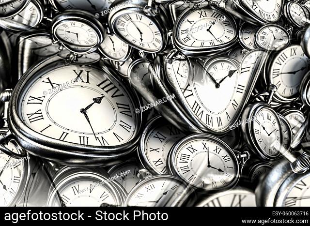 Droste effect background with infinite clock spiral. Abstract design for concepts related to time and deadline
