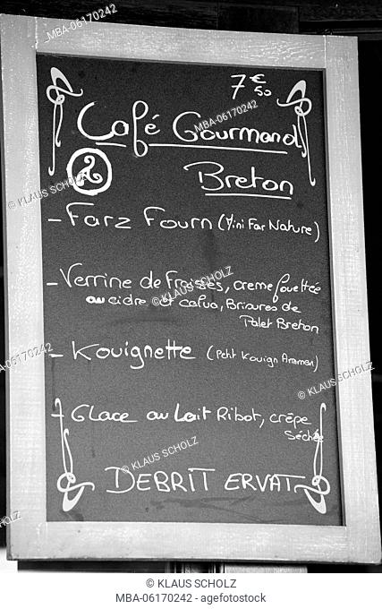 menu in a restaurant in Brittany