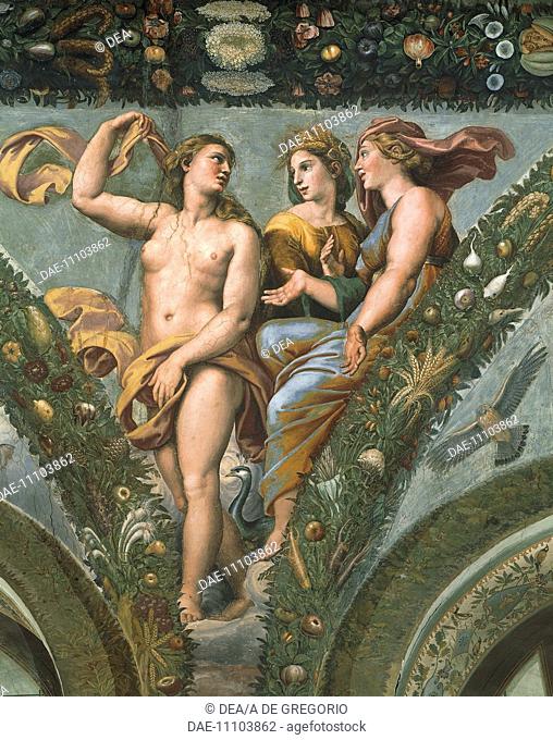 Venus talking to Ceres and Juno, detail of fresco cycle Stories of Cupid and Psyche, 1518, by Raffaello Sanzio (1483-1520) and his assistants