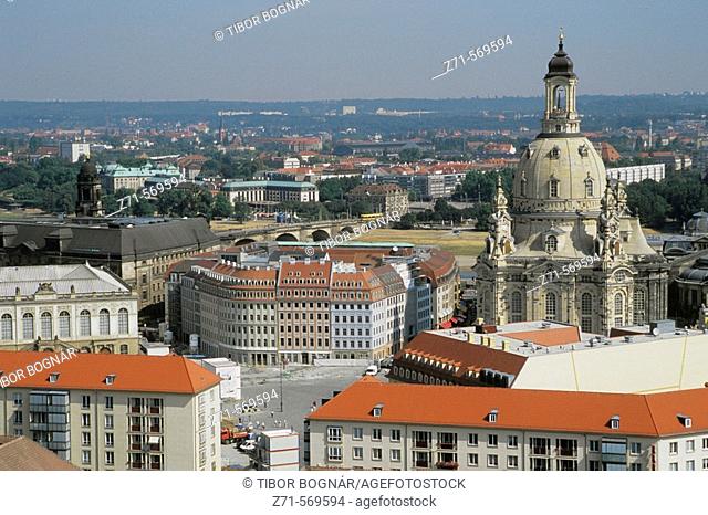Germany, Saxony, Dresden, general aerial view, Frauenkirche