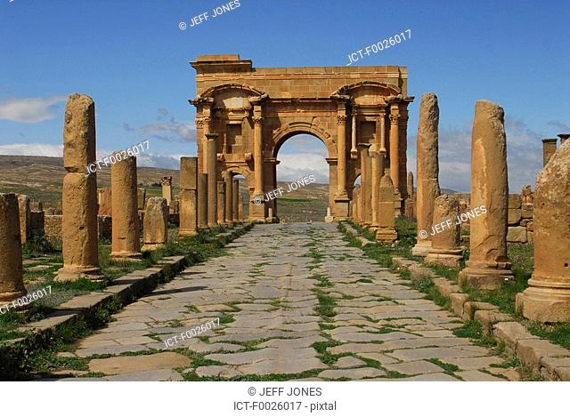 Algeria, Timgad, archaeological site, Arch of Trajan