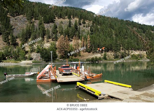 A reaction ferry at McLure, in the thompson-okanagan region, is powered by the current of the north thompson river, british columbia, canada