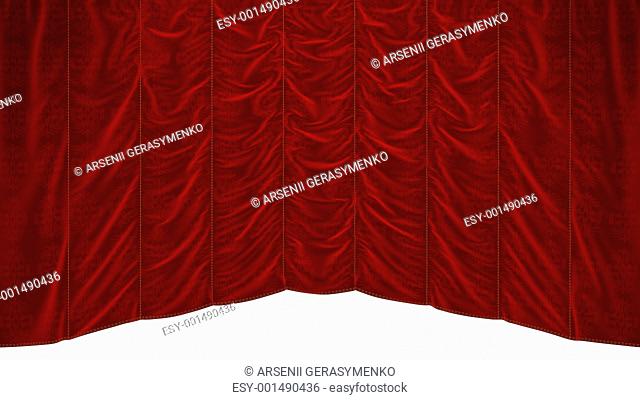 Red theater Curtain with beautiful textile pattern
