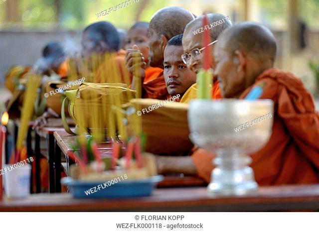 Cambodia, Takeo Province, Lompong, Buddhistic monks during New Year's festival