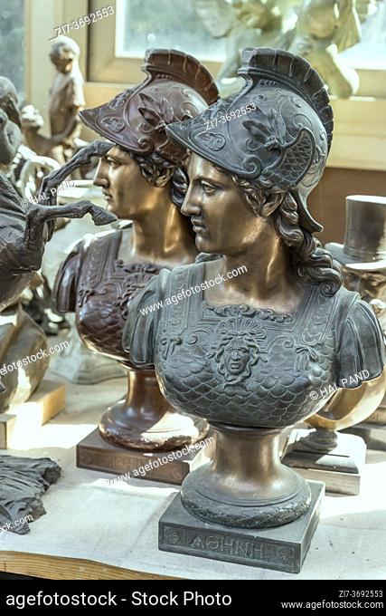 classical bronze heads at Bronze foundry, shot at Pietrasanta, Carrara, Tuscany, Italy
