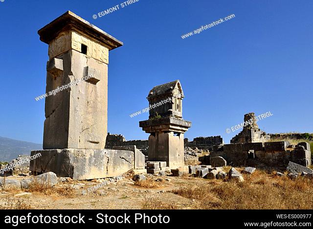 Turkey, Antalya Province, Lycia, Harpy tomb and lycian sarcophagus, archaeological site of Xanthos