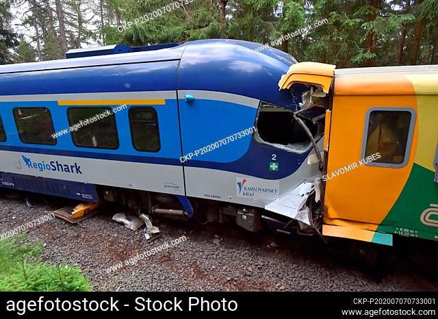 The scene of the train accident near the village of Pernink in the Karlovy Vary region, western Czech Republic, July 7, 2020