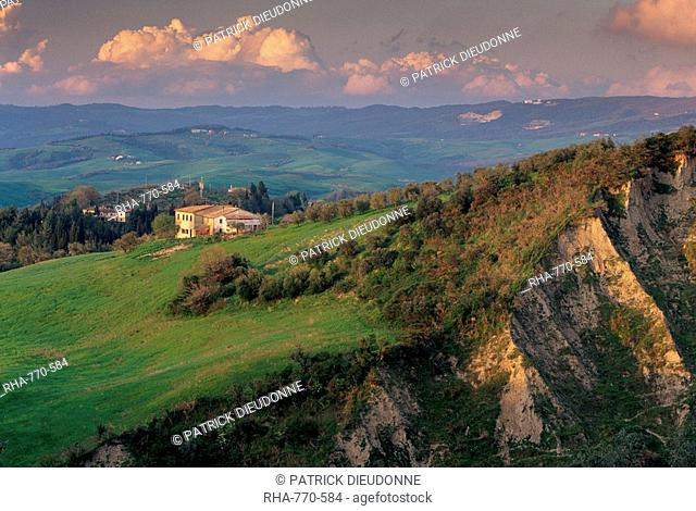 Landscape typical of the region, with spectacular landslides called locally balze, Volterra, Tuscany, Italy, Europe