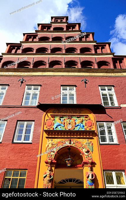 Colorful facade of historic buildings in Lueneburg, Germany