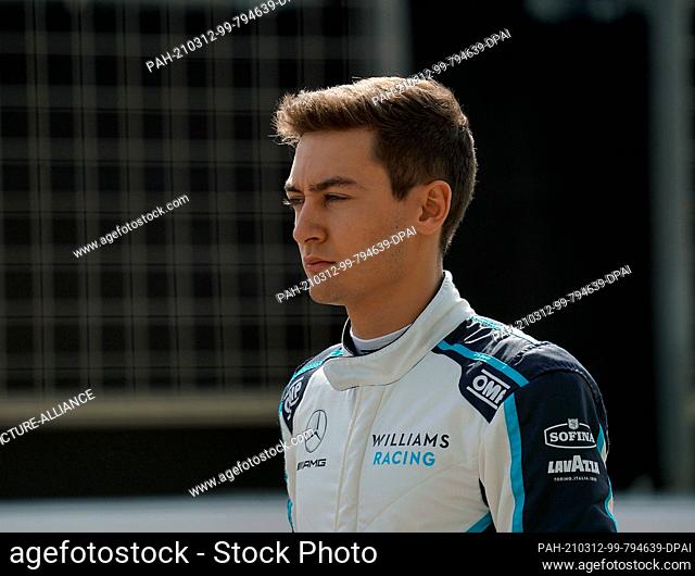 12 March 2021, Bahrain, Sakhir: Formula 1: Test session kick-off, Sakhir International Circuit. George Russel of the Williams Racing Team is ready for...