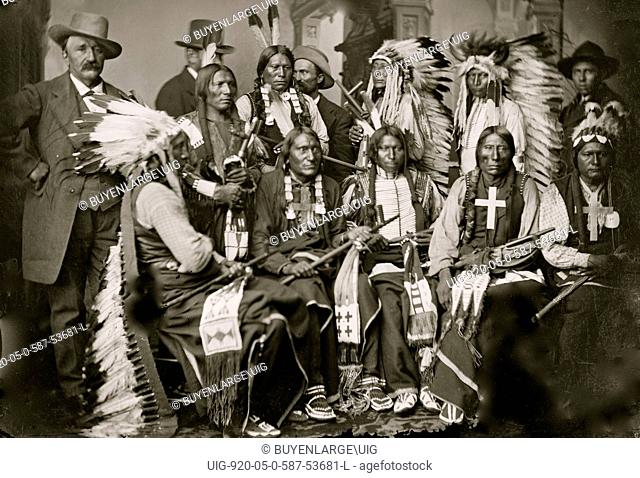 Sioux and Arapahoe Indian Delegations. L to R Seated - Red Cloud, Big Road, Yellow Bear, Young Man Afraid of his Horses, Iron Crow