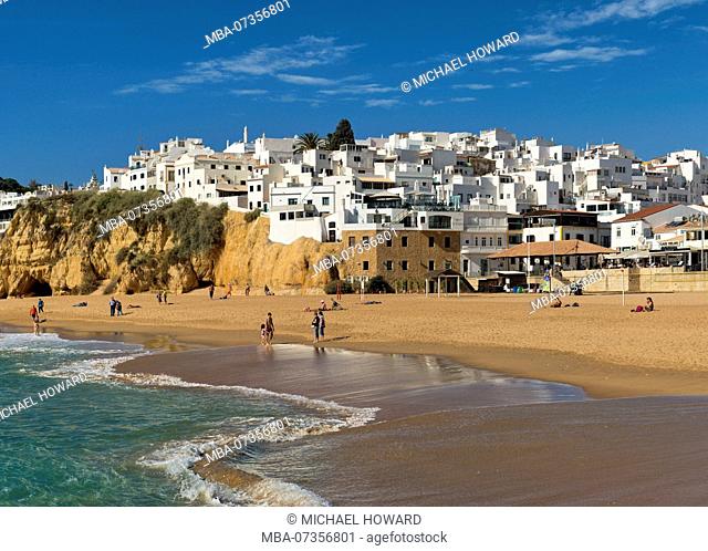 Albufeira town and main beach in winter