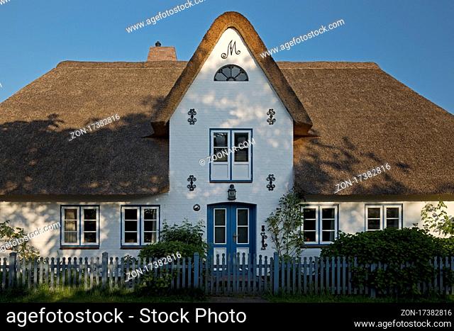Reetdachhaus, Friesenhaus, Nebel, Insel Amrum, Nordsee, Nordfriesland, Schleswig-Holstein, Deutschland, Europa