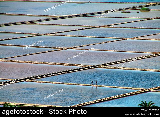 Slat pans in Ston town, Croatia. The Ston salt pans are the oldest in Europe and the largest preserved ones in the history of the Mediterranean