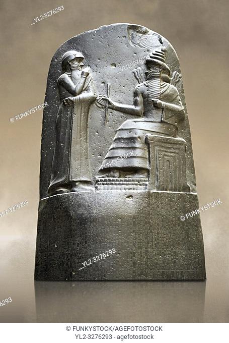Babylonian Hammurabi stone relief sculpture. Hammurabi was the sixth Amorite king of Babylon from 1792 BC to 1750 BC . Hammurabi (standing)