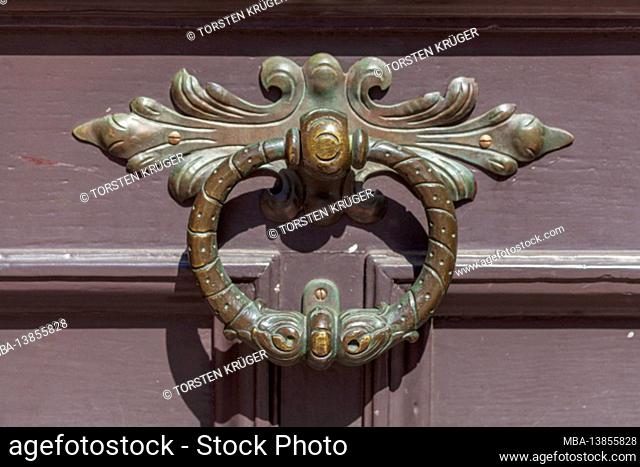Door knocker, Historic Kerkhoffhaus, Rostock, Mecklenburg-Western Pomerania, Germany, Europe
