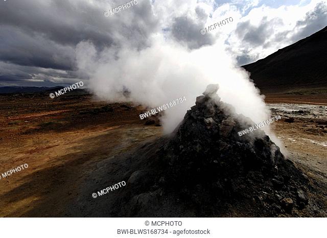 Steaming geothermal vent or fumarole at Hverarond near Myvatn, Iceland