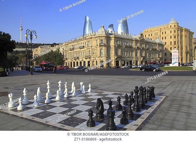 Azerbaijan; Baku, street chess board,