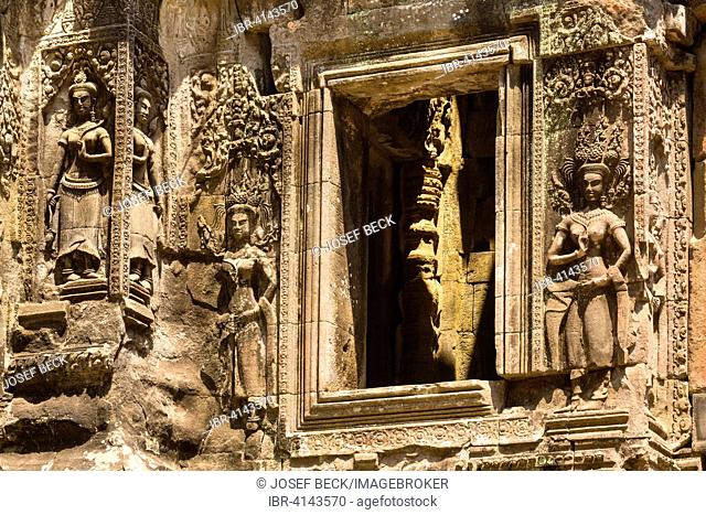 Devata figures on the Prsat of the Chau Say Tevoda temple, Angkor, Siem Reap Province, Cambodia