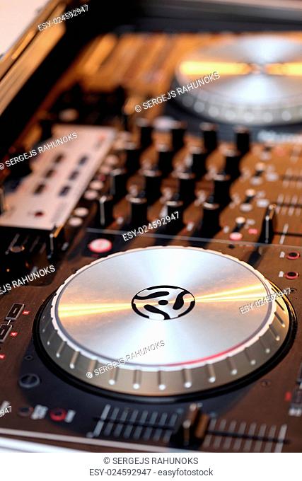 Closeup of a DJ set at a party