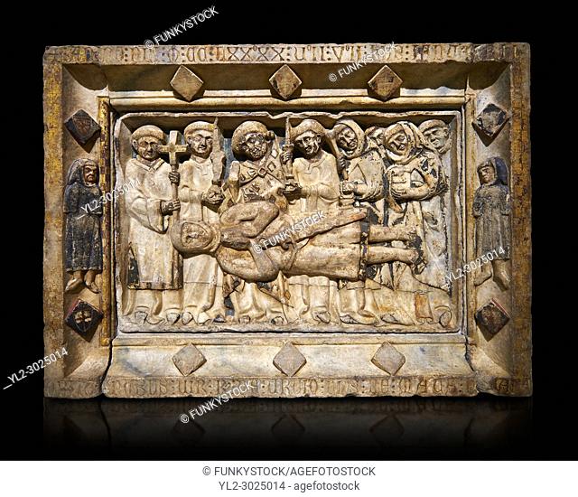 Gothic marble relief sculpture from the tomb of Ramon d'Urtx, died 1290, from the convent of Sant Domenee de Puigcerda, Cerdanya, Spain