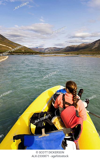 Rafters on Noatak River in the Brooks Range, Gates of the Arctic National Park, Northwestern Alaska, above the Arctic Circle, Arctic Alaska, summer