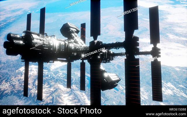 A view of the Earth and a spaceship. International space station is orbiting the Earth, Elements furnished by NASA