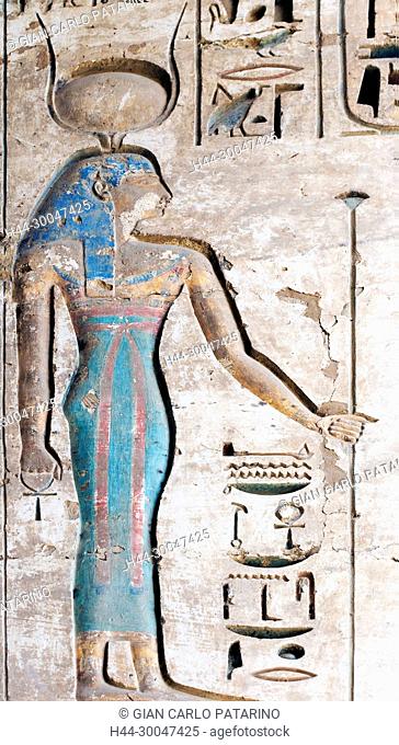 Medinet Habu, Luxor, Egypt, Djamet, mortuary temple of King Ramses III, XX dyn. 1185 -1078 B.C: the goddess Hathor