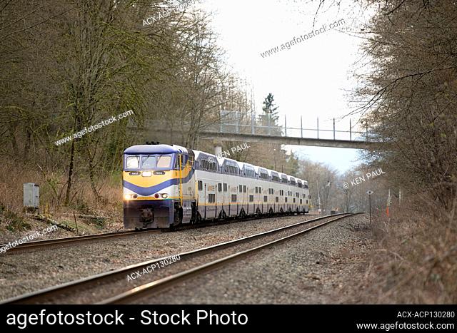 The Westcoast Express commuter train in Burnaby, British Columbia, Canada