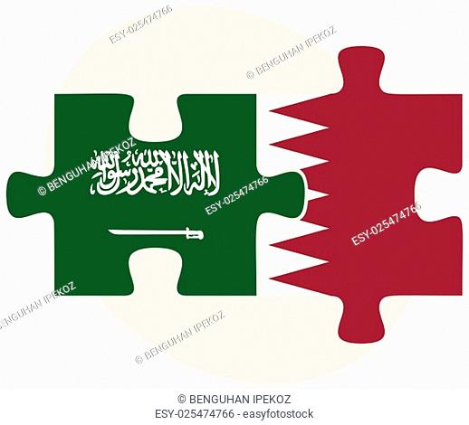 Saudi Arabia and Qatar Flags in puzzle isolated on white background