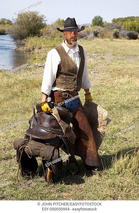 Montana cowboy, saddle, Montana, USA