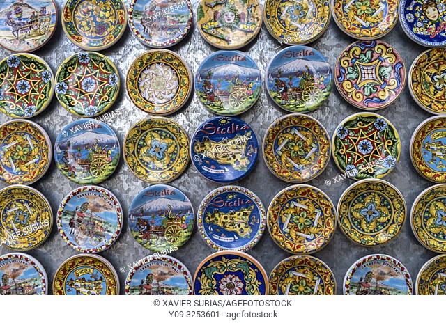 Decorative magnets, Souvenir, Noto, Siracusa, Sicily, Italy