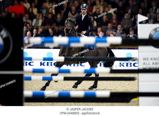 Wilm Vermeir with IQ van het Steentje pictured in action during the FEI World Cup Jumping competition at the 'Vlaanderens Kerstjumping - Memorial Eric Wauters'...